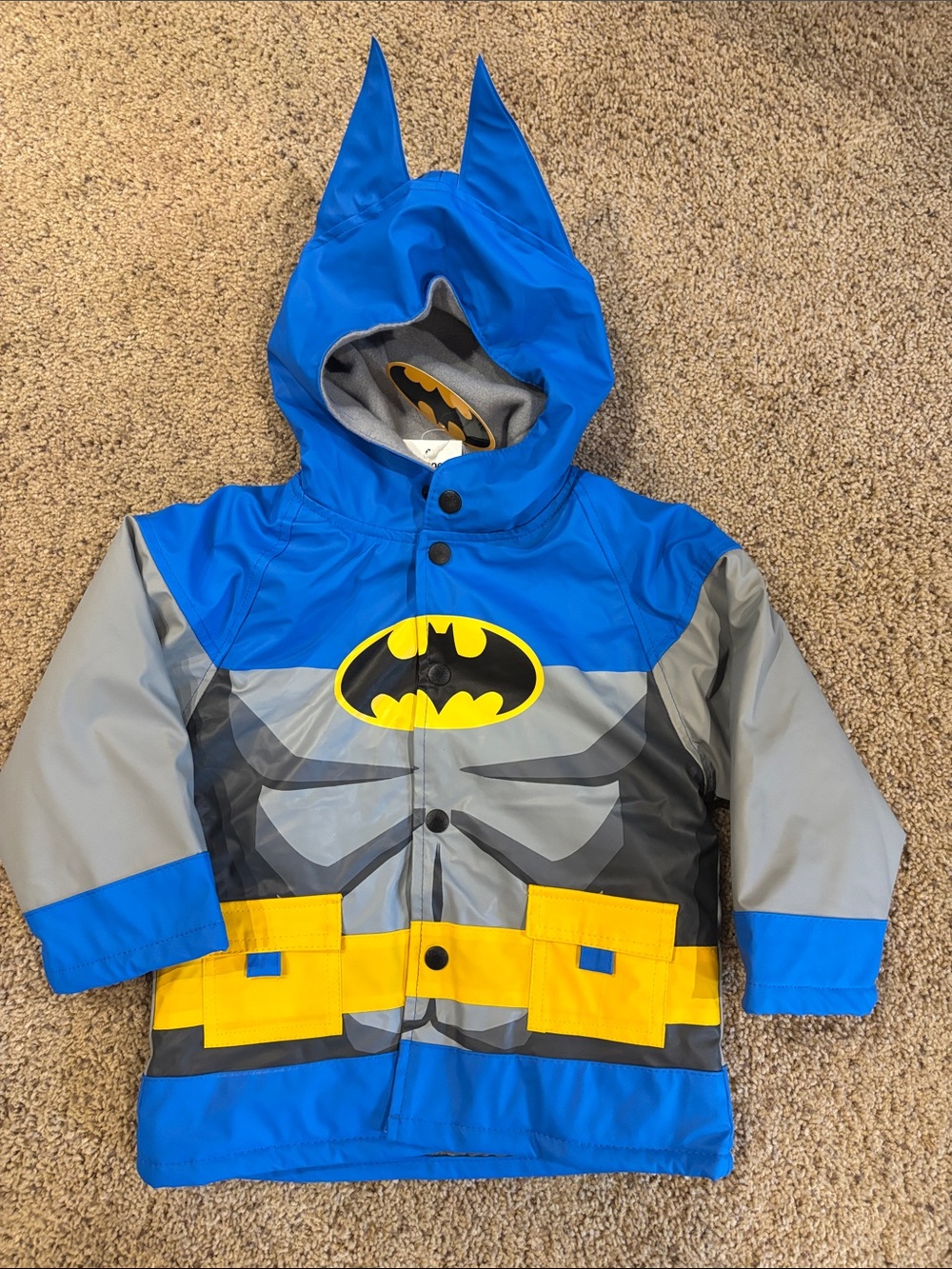 Western Chief Blue, Gray & Yellow Batman Hooded Rain Jacket